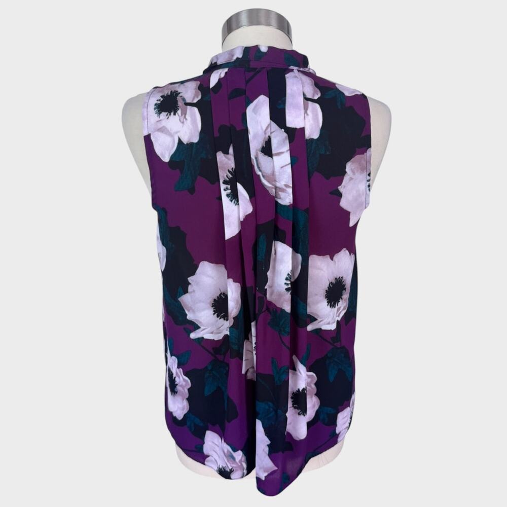 Banana Republic Factory XS Blouse Sleeveless Purple Black White Floral - Picture 5 of 7